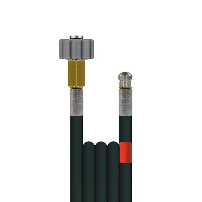 30m Rohrreinigungsleitung Polya, DN5, schwarz, M22 Aussengewinde auf Düse 4x1,2, mit Frontbohrung, max. 20°C, max. 120bar