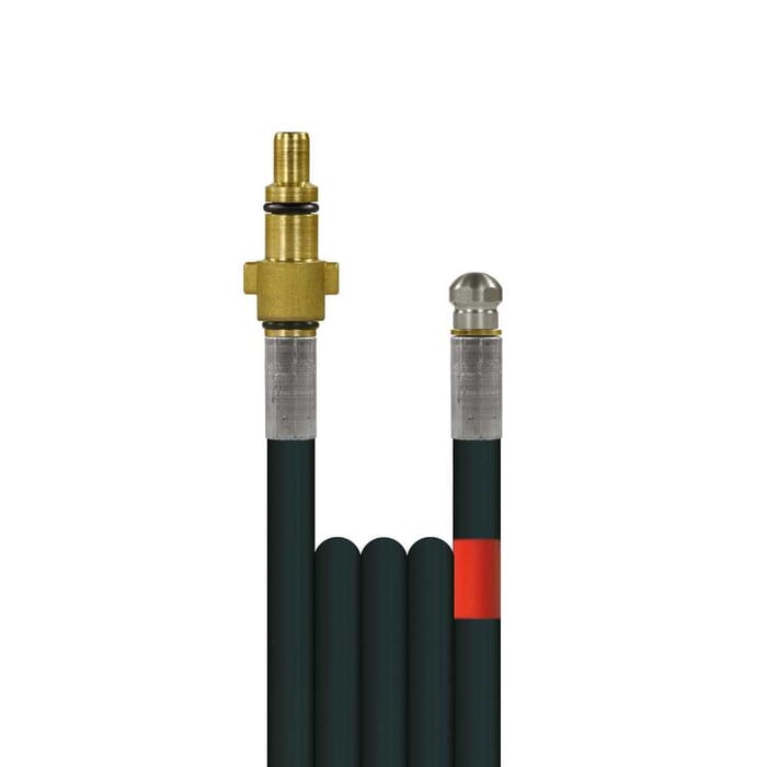 30m Rohrreinigungsleitung Polya, DN5, schwarz, Stecknippel KEW-Hobby auf Düse 4x1,2, mit Frontbohrung, max. 20°C, max. 120bar