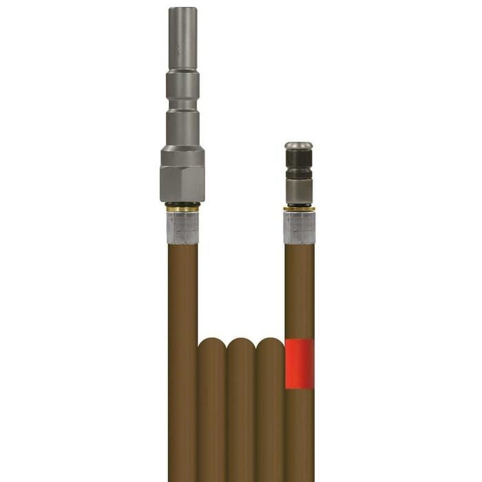 30m Rohrreinigungsleitung R+M 1, DN4, braun, Stecknippel KW-Profi auf Rotationsdüse 3x0,8, mit Frontbohrung, max. 99°C, max. 300bar