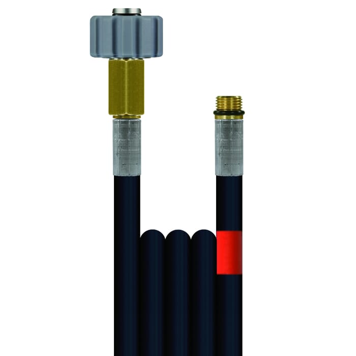 40m Rohrreinigungsleitung Flexy, DN6, schwarz, M21 Überwurf auf 1/4 Zoll Aussengewinde, max. 100°C, max. 300bar