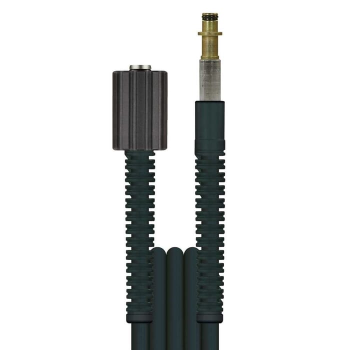 Hochdruckschlauch Schwarz, DN 6, M22 Handverschraubung : Stecknippel 10 mm mit 18mm Scheibe, glatte Decke, 1 Knickschutz